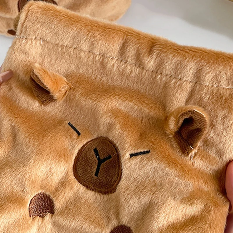 Cute Cartoon Capybara Cosmetic Pouch Large Capacity Capybara Plush Storage Bags Kawaii Portable Drawstring Storage Bag Gifts