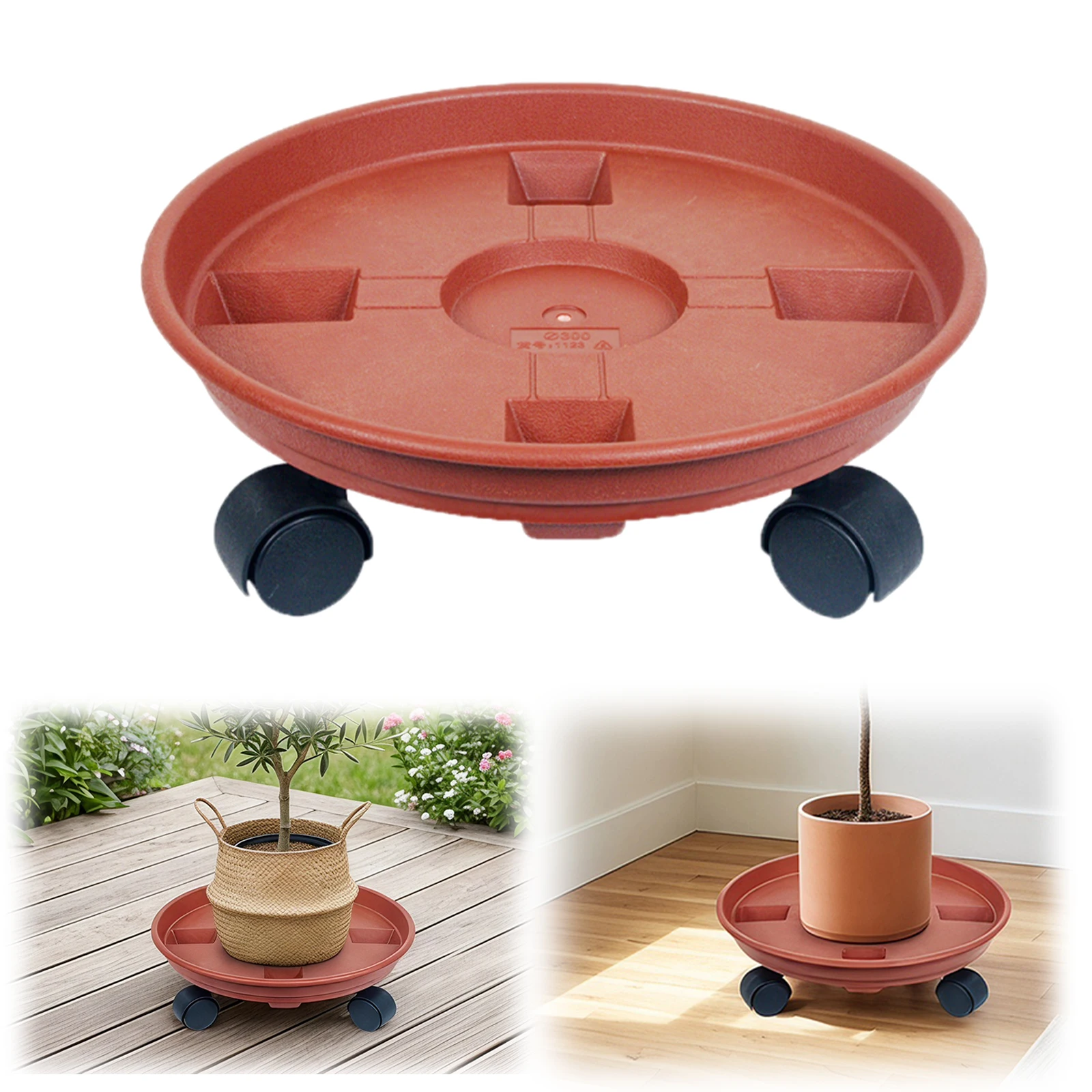 2pcs 30cm Plastic Rolling Plant Stand with Wheels Planter Trolley Tray Rolling Plant Dolly Stand for Home Garden Indoor Outdoor
