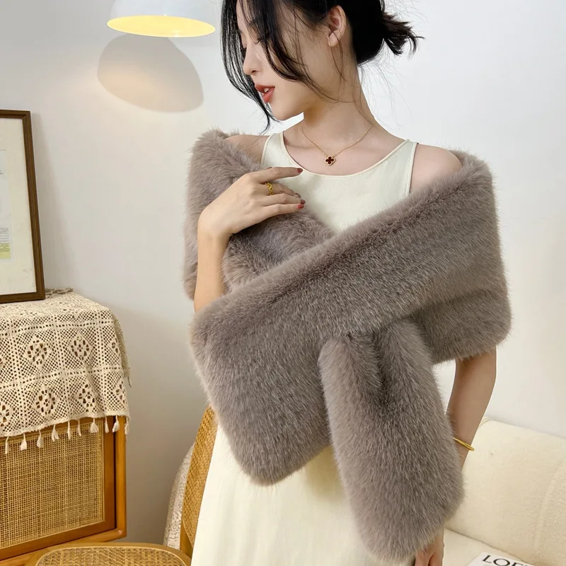 Chal cheongsam de piel de zorro de imitación, capa con cuello de piel, chal para cena en escenario, vestido de boda, bufanda de fiesta, chaqueta para mujer