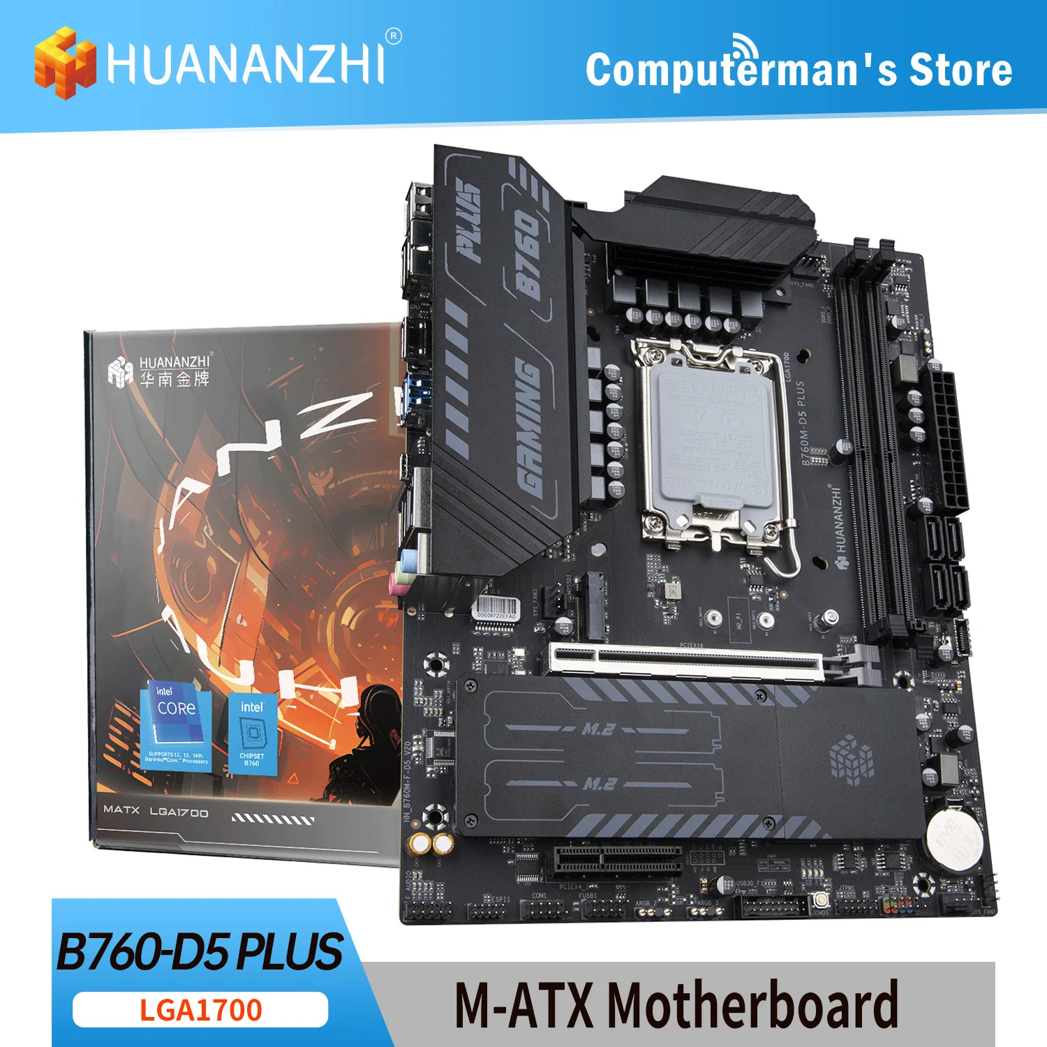 

Материнская плата HUANANZHI B760M D5 DDR4, поддержка 12 13 14 Gen (процессор Intel B760 LGA 1700 12100F 12400F 12490F 12600F 12700F 13600F)