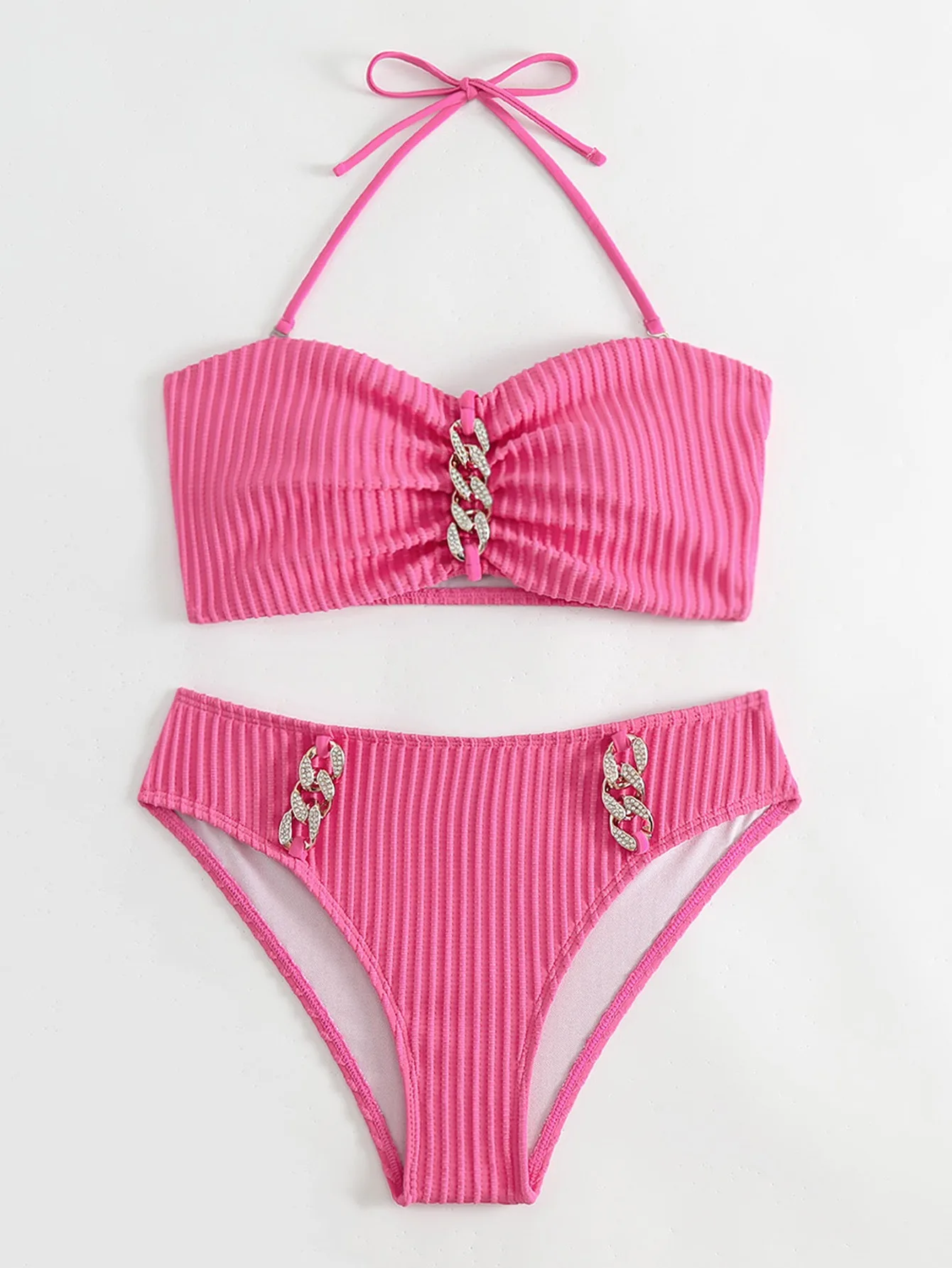 Sexy Rhinestone Bikini 2025 Women Luxury White Black Bandeau Push Up Micro Swimsuit Beach Bathing Suit Metal High Waist Swimwear