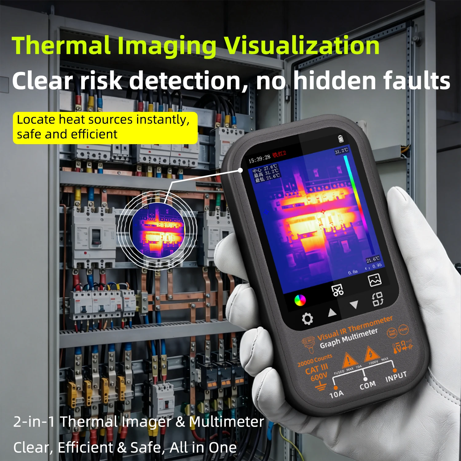 BSIDE SH8 Thermal Multimeter, 192x256 True-Resolution Thermal Imager, 20,000 Count Professional Tester, with a Stand + Macro Len
