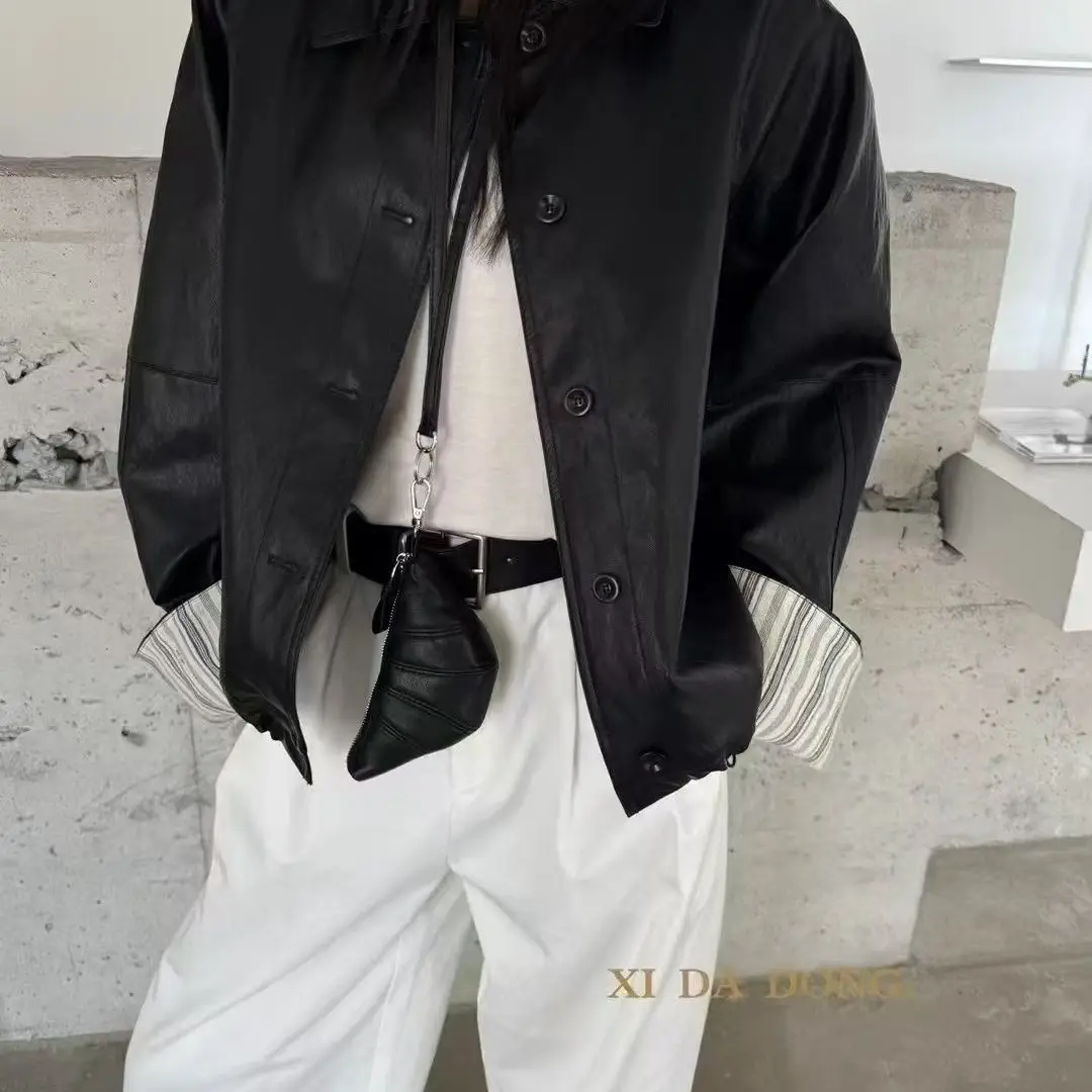 Windbreaker Jackets for Woman Autumn Women'S Clothes Y2K Turn-Down Collar Button Front Pocket Pure Style Simple Long Sleeve Ins