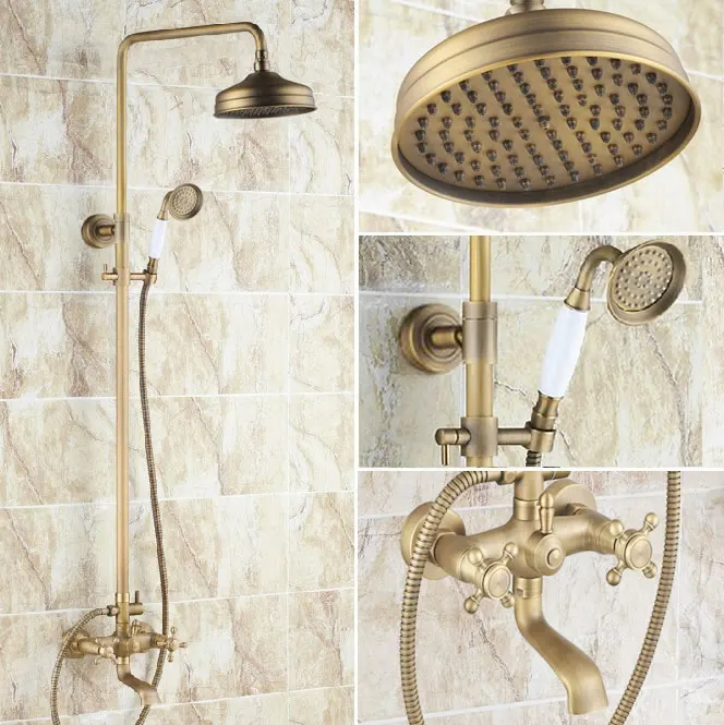 Rainfall/Handheld Shower Faucet Set Vintage Retro Brass Dual Handle Bathroom Bath Tub Hot And Cold Water Taps Kit Drs126