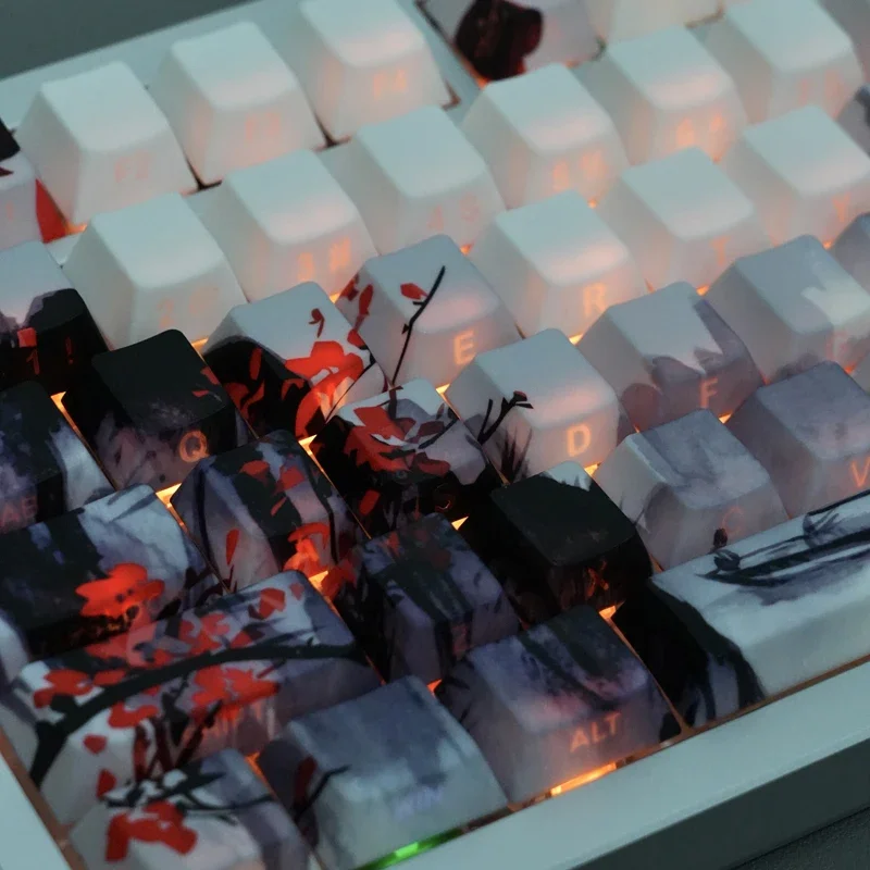

Landscape plum blossom keycap translucent five-sided heat sublimation PBT creative personality mechanical keyboard 68/75/87/98/1