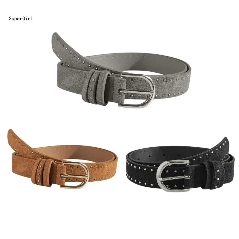 Fashion Belt with Buckles Retros Western Belt PU Leather Exquisites Waistband J78E