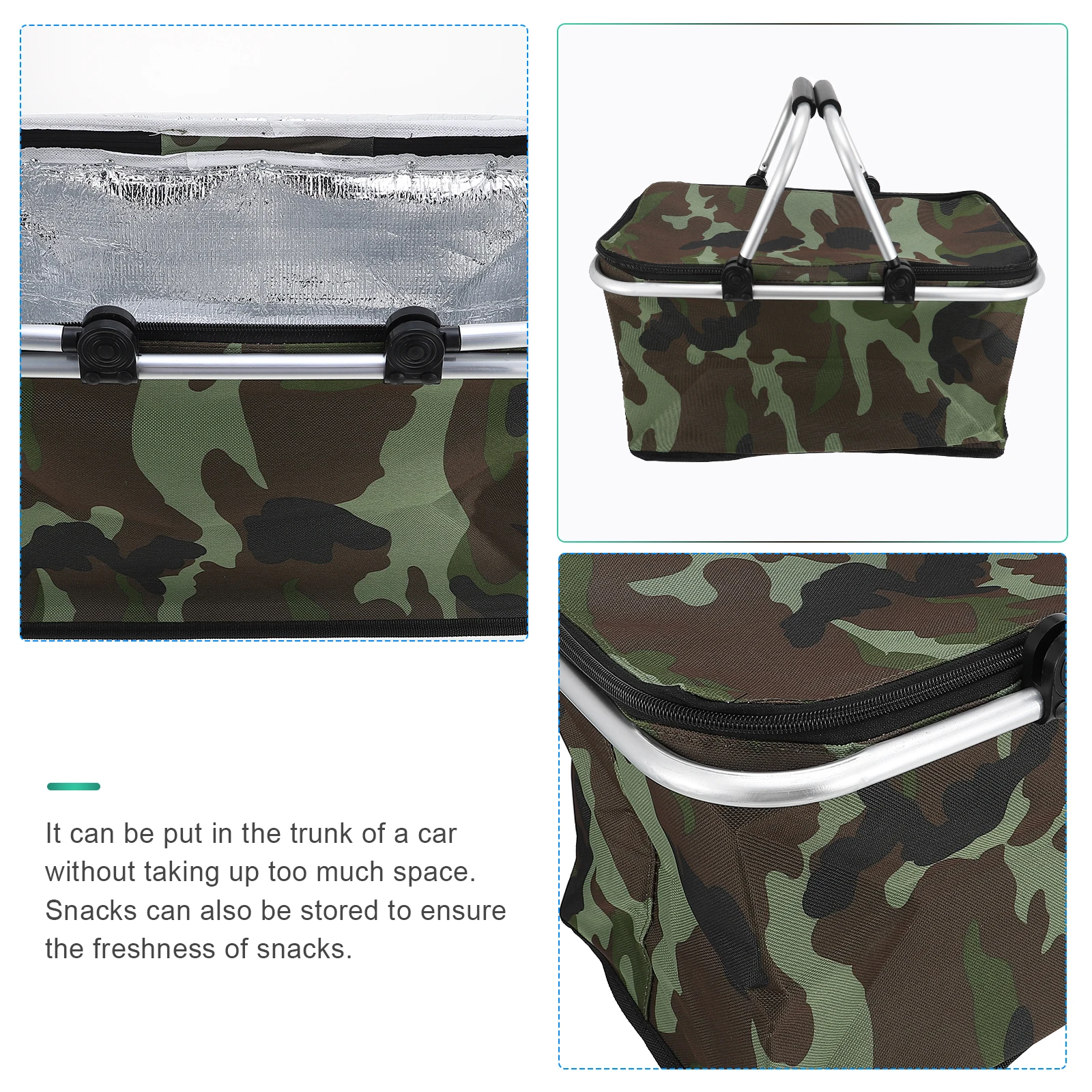 

Insulated Picnic Basket Large Size Cooler Bag Foldable Design Oxford Cloth Aluminum Frame Extra Capacity Outdoor Storage
