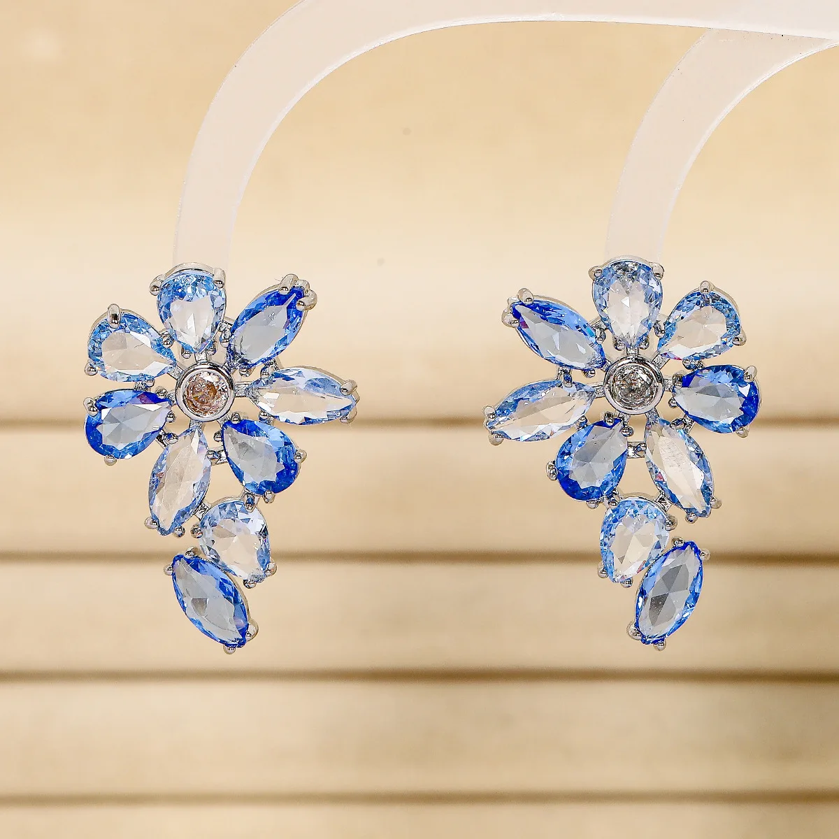 

Water Drop Crystal Purple CZ Vintage Halo Sparkling Statement Camellia Flower Earrings Elegant Party Wedding Jewelry for Women