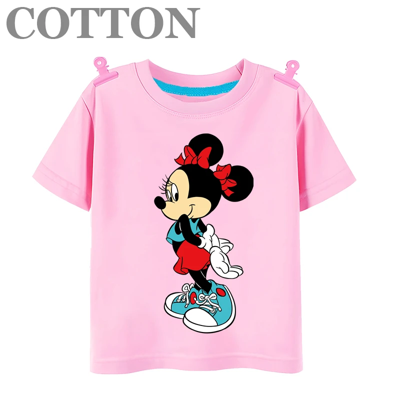 Minnie Mouse Disney Anime Fashion Cotton Multi color Summer Boys and Girls Cartoon Casual T-shirt Round Neck Short Sleeve Print