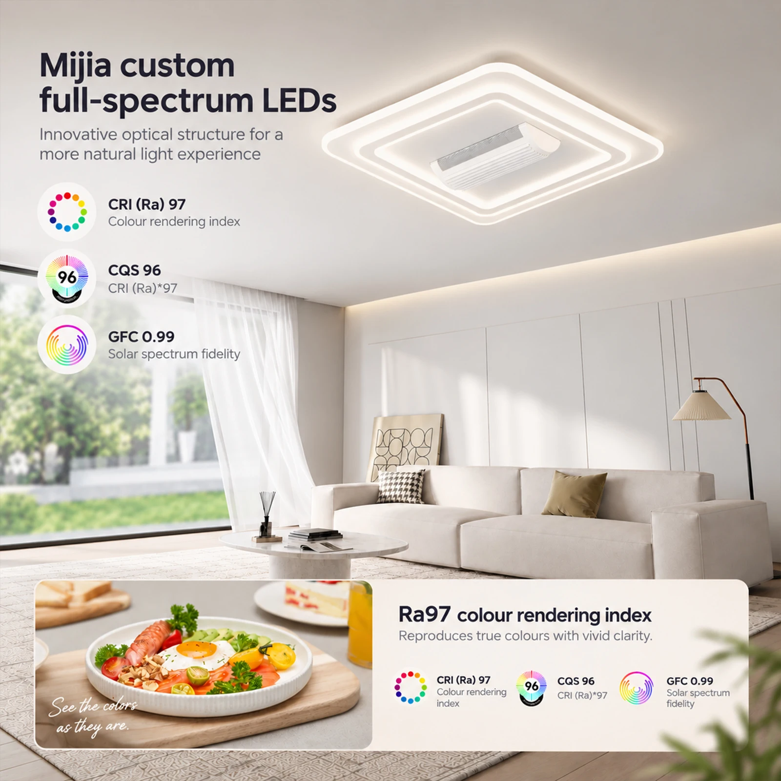 Quadratische Deckenlampe mit Ventilator, moderner, blattloser, intelligenter Lüftungsventilator, Fernbedienung, Dimmbarkeit, 6 Geschwindigkeiten, Heimdekoration, cooler Deckenventilator mit Licht. – Detail 3