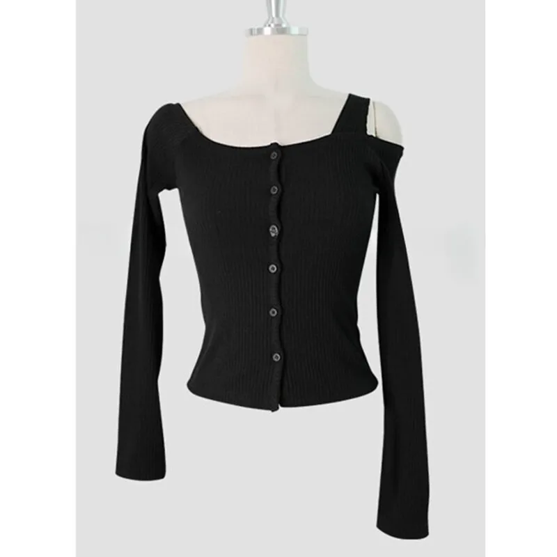 Korean 2024 Autumn/winter Version New Single Breasted Skew Collar Off Shoulder Long Sleeve Cinching Waist Slim Cardigan SGF0