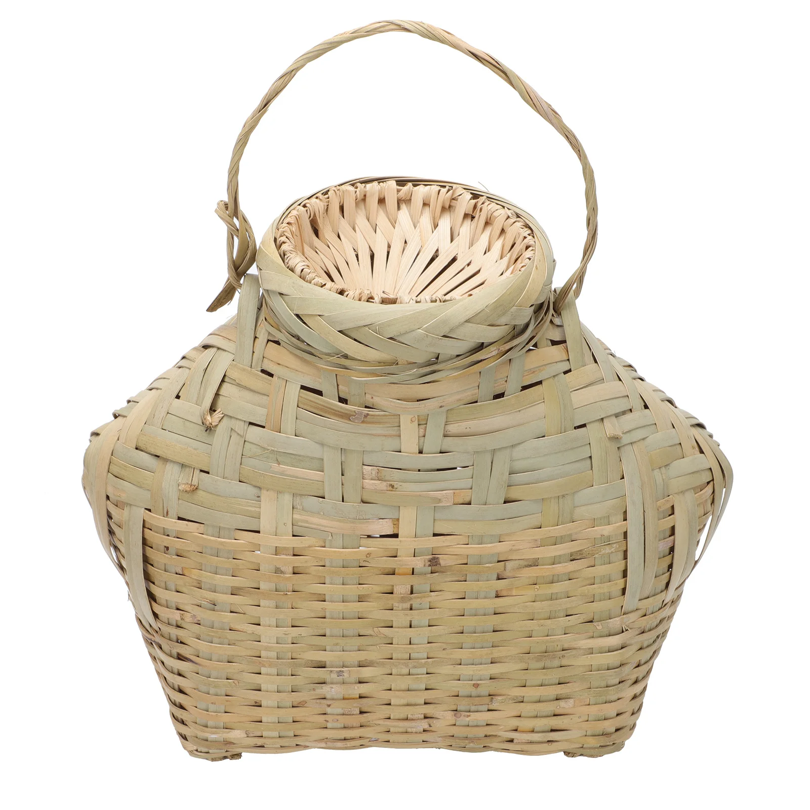 

1Pcs Bamboo Fish Basket Handmade Outdoor Picking Basket Woven Storage Holder Rustic Decorative Container