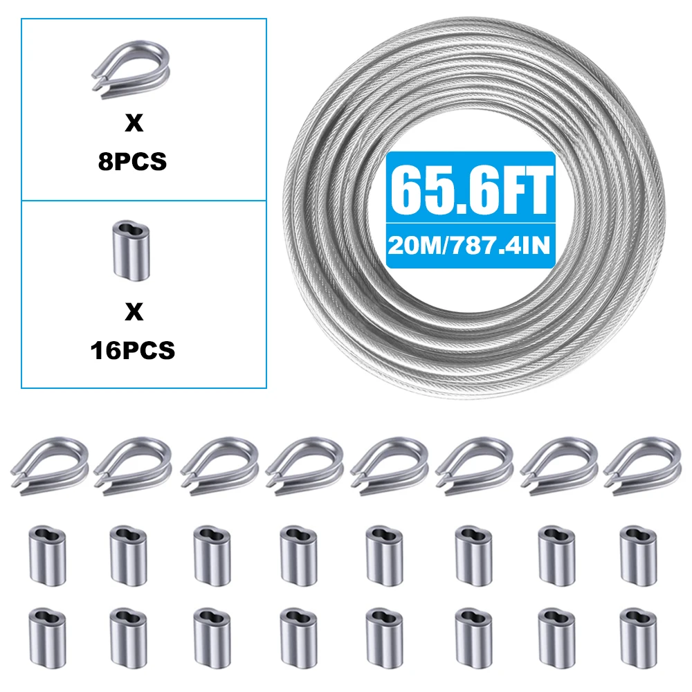 2-mm-PVC-Drahtseil-Set mit Schlaufenhülse und Stahlbügel, für Deck-Geländersysteme, Outdoor-Aufhängeset, Wäscheleine – Detail 3