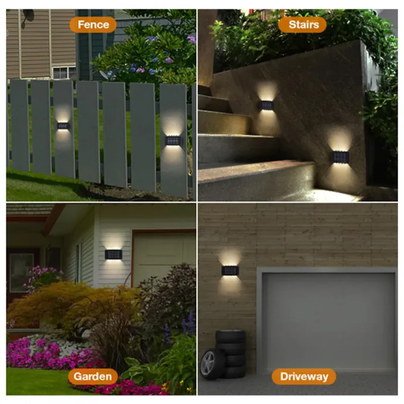 Solar Wall Lamp Outdoor Waterproof Solar Light 4 LED BULBS Up And Down Illuminate Garden Decor 2/4/6/8/10/12 PCS Yard Lighting