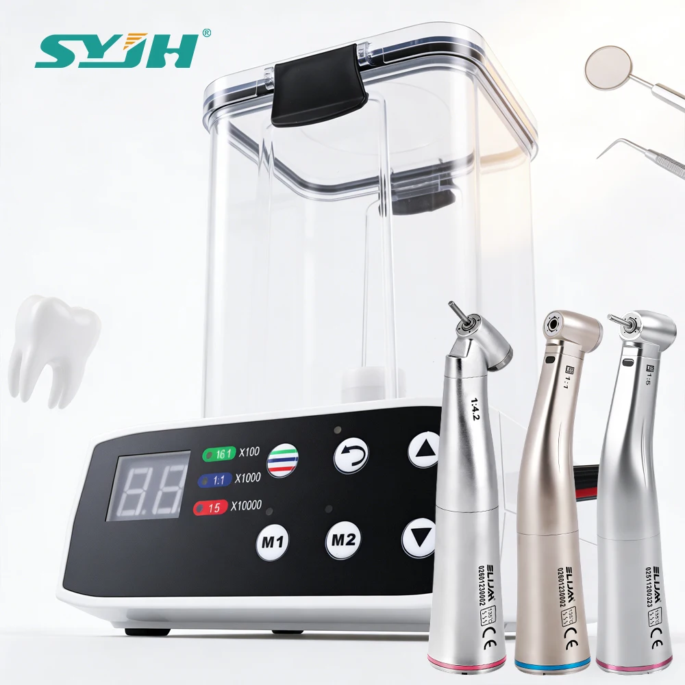Micromotor Eléctrico Dental sin Escobillas SYJH con LED, Micromotor de Trabajo 1:1/1:5, Contraángulo de Fibra Óptica Tipo E, Herramientas Dentales