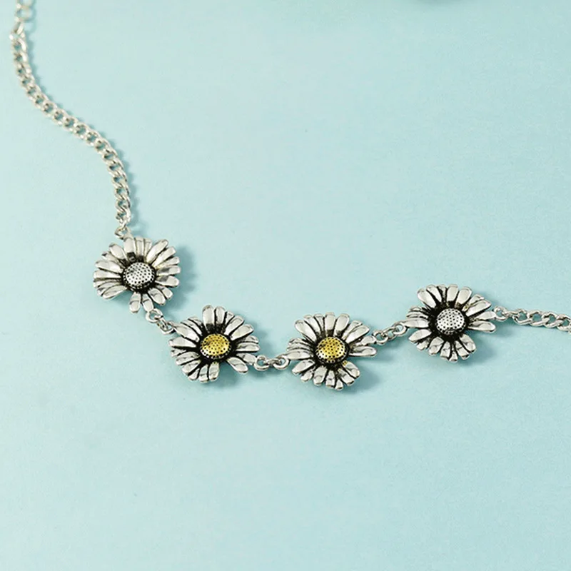 925 Sterling Silver Vintage Daisy Flower Charm Bracelet For Women Bracelets &Bangles Wedding Party Jewelry Gift Jlkfjlda