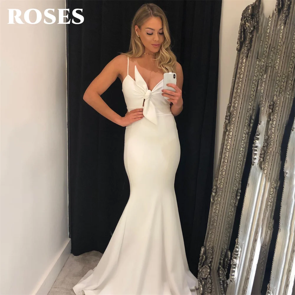 

ROSES Spaghetti Strap Elegant Sexy Wedding Party Dress White Ivory Celebrity Dress Mermaid Special Occasion Dress robes du soir