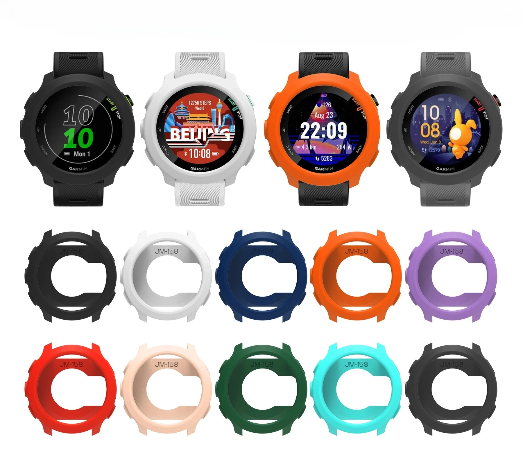 حزام سيليكون + حافظة واقية لساعة Garmin Forerunner 158 البديلة/الواقي