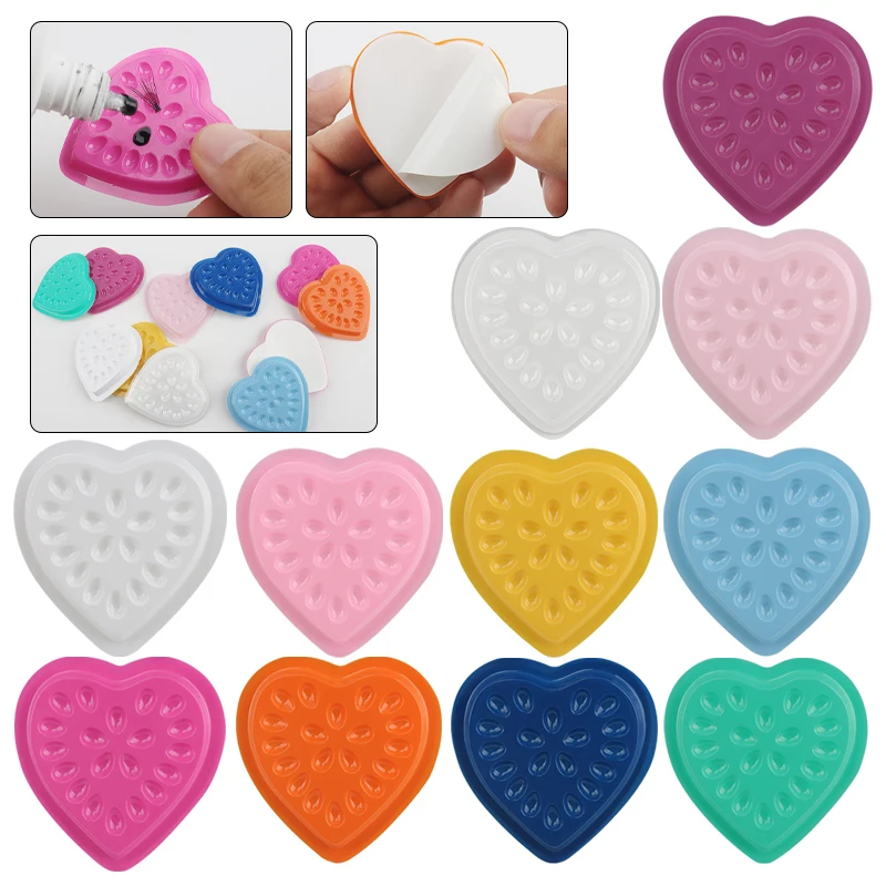 100 Uds. Paleta adhesiva desechable con forma de corazón de flores para pestañas, pegamento para pestañas, paleta adhesiva con Base, herramientas de maquillaje para extensión de pestañas