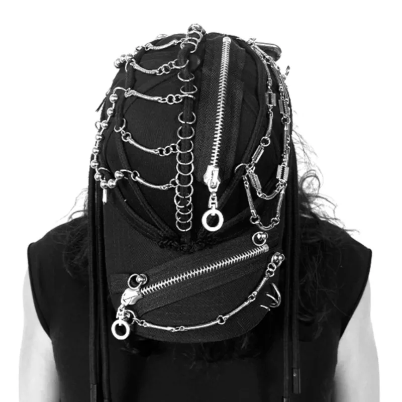 HKSH Darkwear Punk Niche Design New Trend Handmade Heavy Metal Zipper Punk Dirty Braid Black Chains Hat Fashion Chic Men HK3385