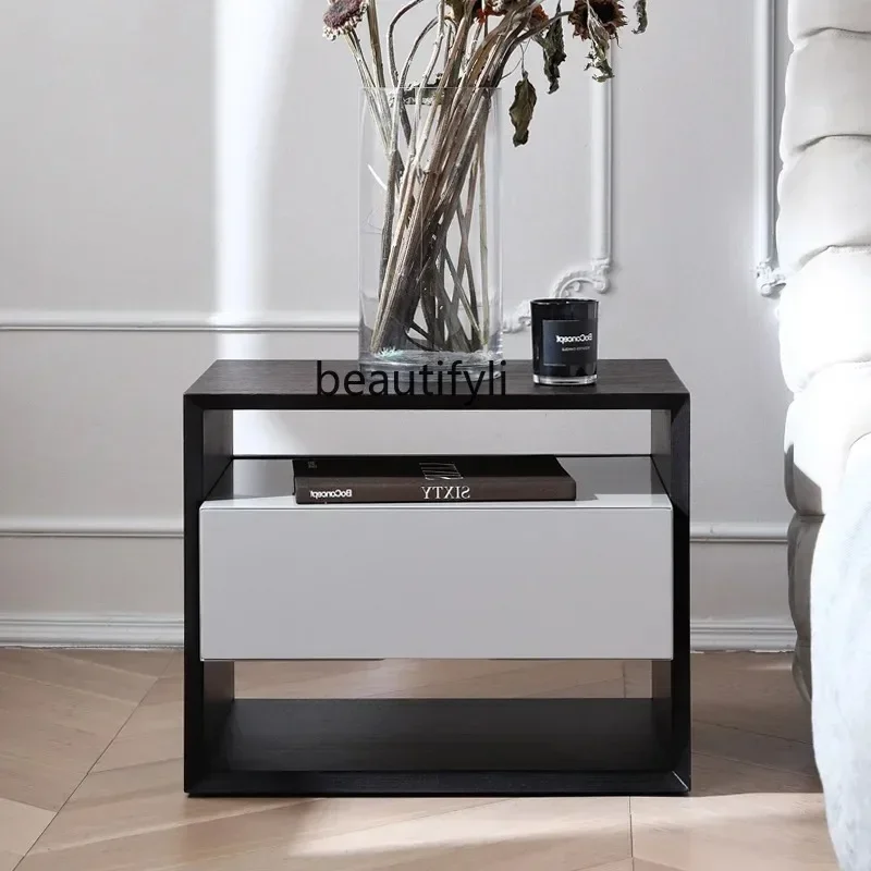 yj58 Italian Minimalist Bedside Table Smoked Color Modern Minimalist Bedroom Bedside Cabinet Nordic Creative Storage Cabinet