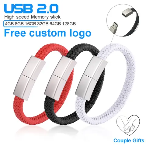 Creative Bracelets USB Flash Drive 128GB Free Custom Logo Memory Stick 64GB Portable Pen Drive 32GB Couple Gift U Disk 16GB
