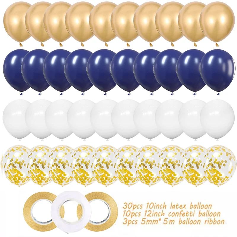 43pcs Chrome Gold Navy Blue Confetti Latex Balloons Birthday Party Decorations Kids Boy Girl Baby Shower Adult Wedding Supplies