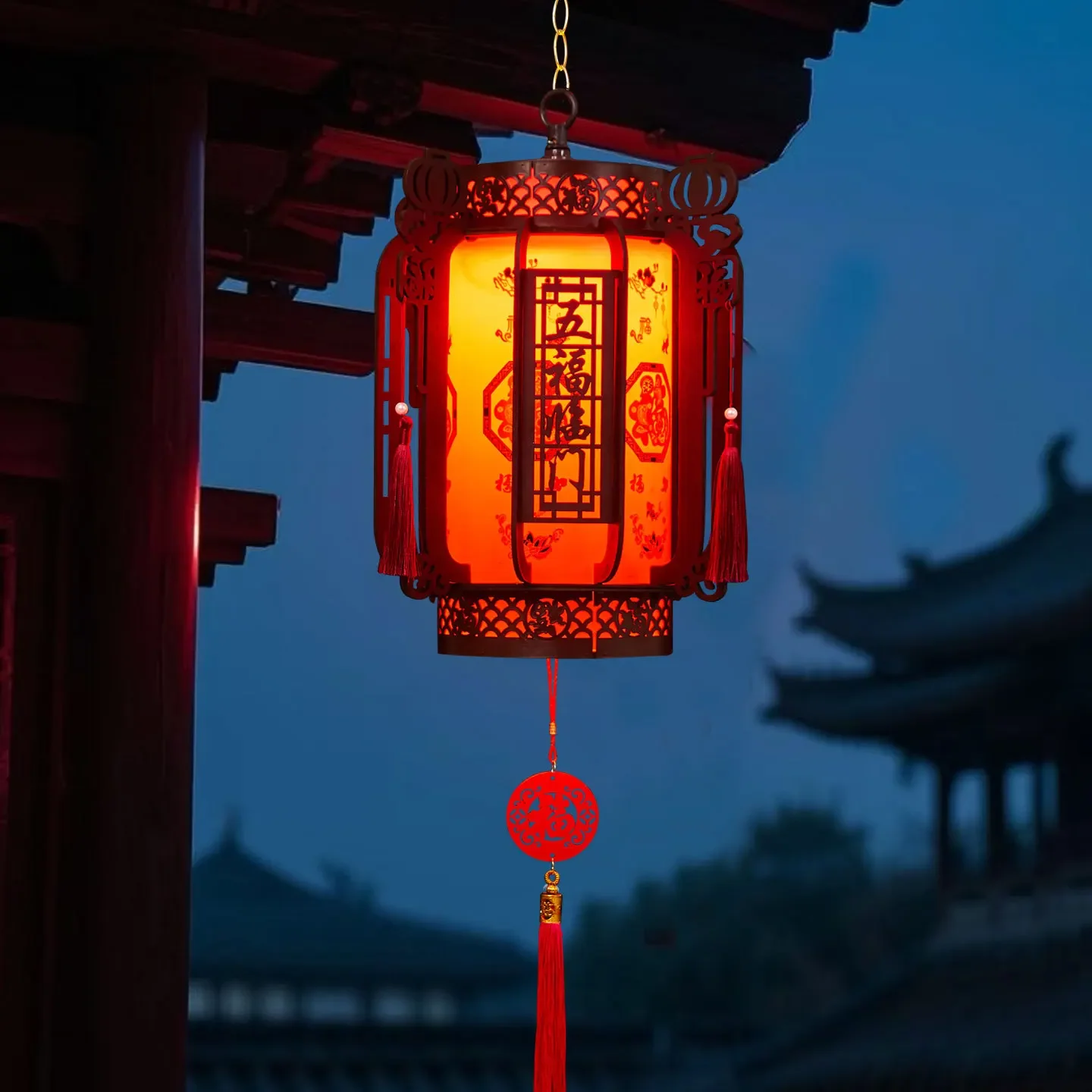 2026 New Year's wooden lanterns LED luminous rotating palace lanterns entrance gate decoration Spring Festival Chinese