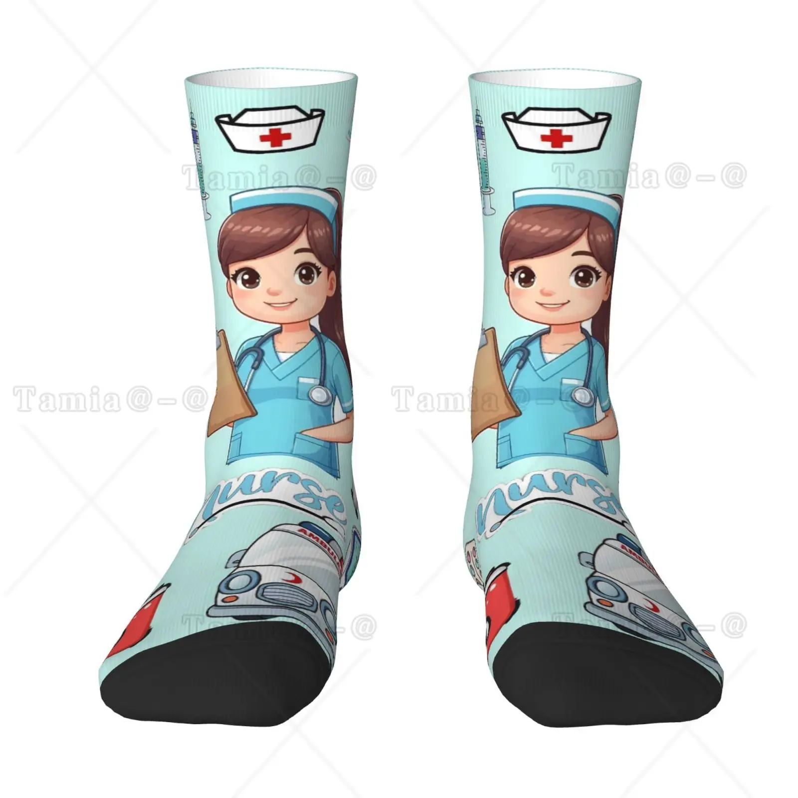 Nurse Print Socks Mens Womens Warm Funny Novelty British Pet Dog Lover Crew Socks