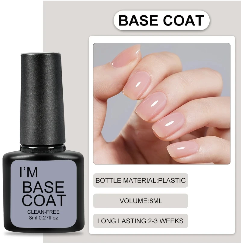 Set de 4 piezas de esmalte de gel transparente superior y base, kit de manicura semipermanente, esmaltes removibles con remojo LED UV 3