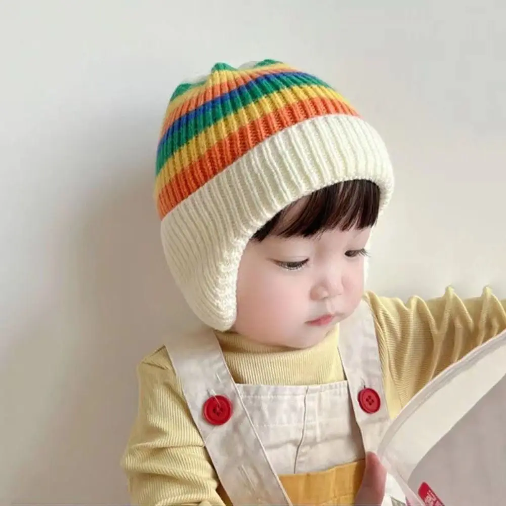 Autumn Winter Ear Protection Baby Knit Hat Warm Child Girls Earflap Caps Winter Knit Hat Kids Beanie Hats Kids Infant Bonnet