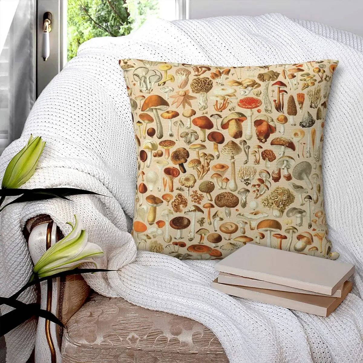 Vintage Mushroom Designs Collection Square Pillowcase Pillow Cover Cushion Zip Decorative Comfort Throw Pillow for Home Car