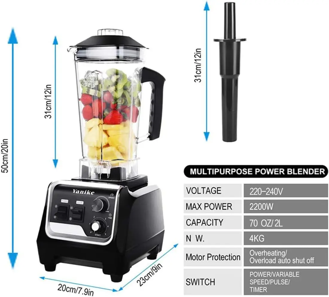 Professional Countertop Blender, 2200W High Power Commercial Blender for Shakes and Smoothies with 70Oz BPA Free Container, Buil