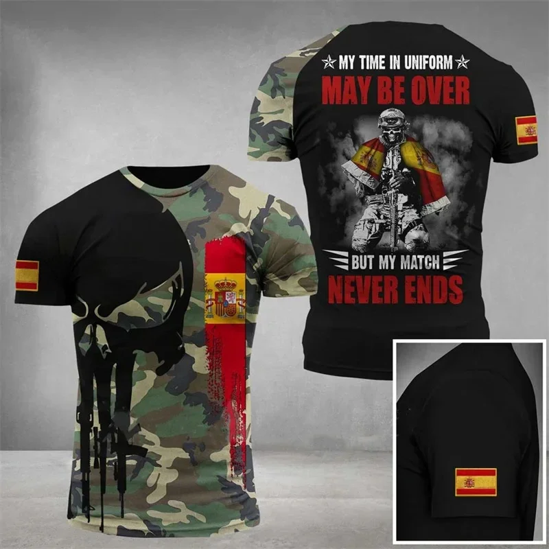 Tarnung Armee Fan spanische Flagge Sommer neue Männer T-Shirt 3d gedruckt T-Shirt O-Ausschnitt übergroße Outdoor lässig kurz ärmel ige Top