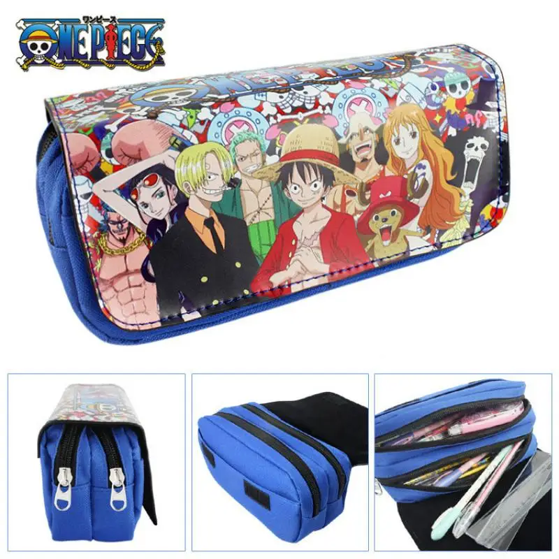 One Piece Luffy Roronoa Zoro Pencil Case Large Capacity Double-Layer Zipper Pu Pencil Bag Robin Stationery Storage Bag Gift