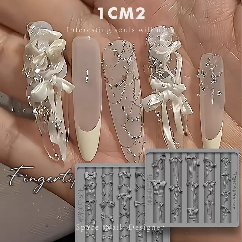 1Pc Handmade Christmas Chain Bows  Chain Lace Bow 3D Acrylic Mold Nail Art Decorations  DIY Silicone Nail Templates