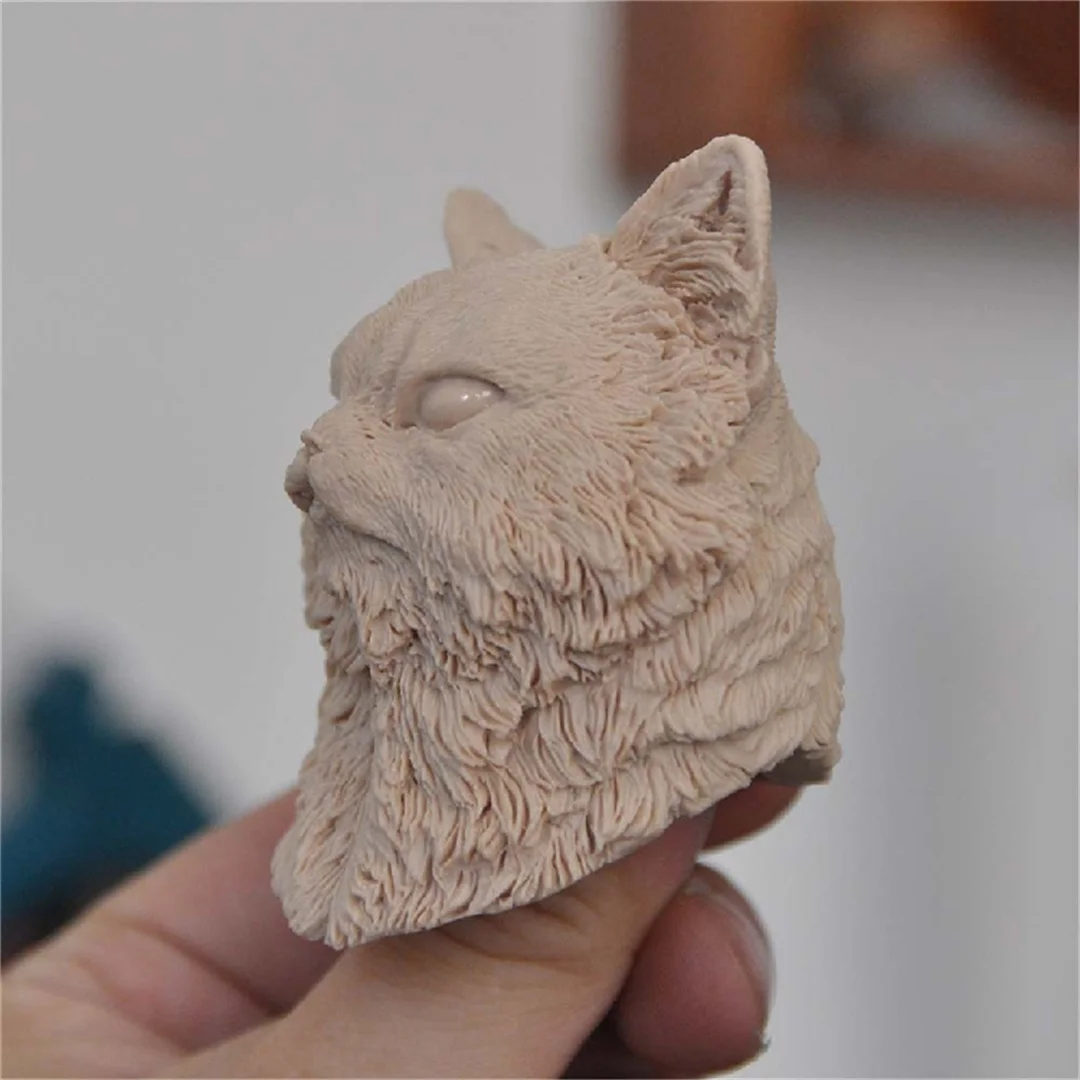 القط دمية غير مصبوغ ذكر رئيس نحت ستار الحيوانات الأليفة الجندي نماذج للحيوانات 1/6 مقياس عمل الشكل الجسم اللعب #1