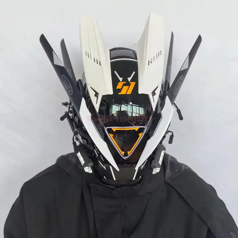 Cyberpunk kask Shinobi maska robot maska samurajska Cosplay Techwear Cyber Punk Hi-tech kask zbroja futurystyczna zabawka ze światłem LED