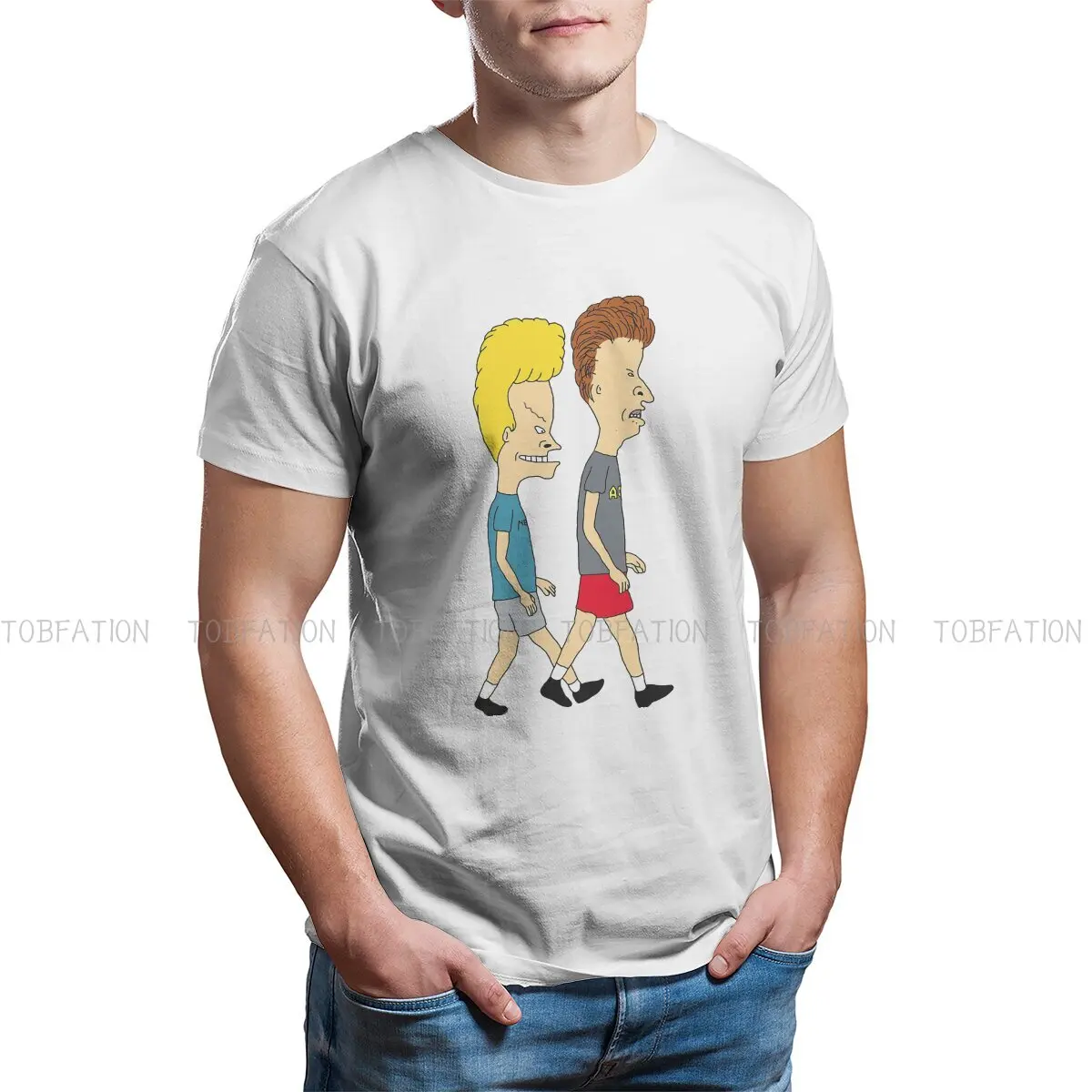 Walk Beavis and Butthead Funny Sarcastic Cartoon Men Polyester T Shirt Vintage Fashion Crewneck TShirt Harajuku Streetwear