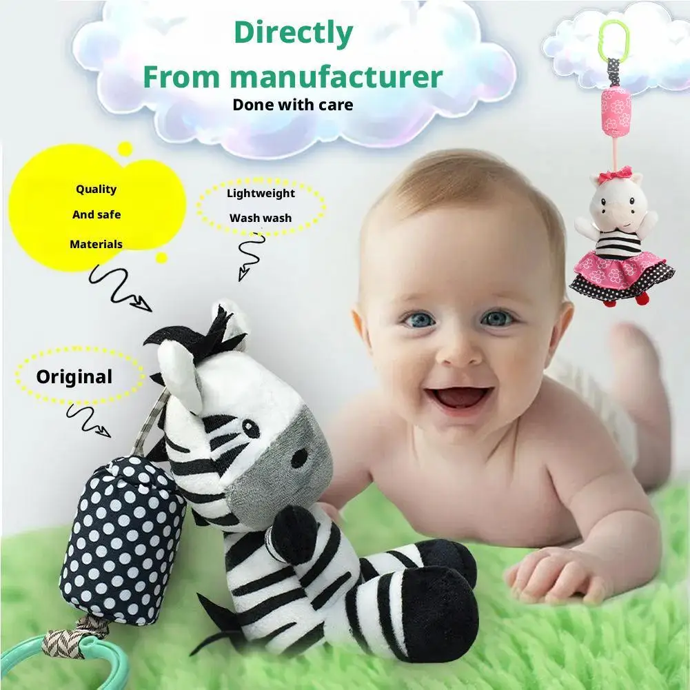 Black And White Striped Horse Plush Wind Chime Hanging Pendant for Baby Stroller - Soft Ringing Toy Lathe Hanging Baby Toy