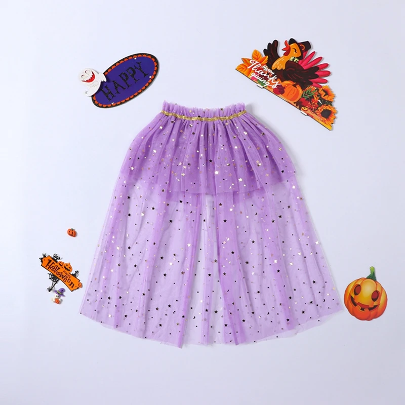 Bambini ragazze Costume di Halloween stelle luna paillettes maglia principessa girocollo mantelle per bambino gioco di ruolo vestito Cosplay