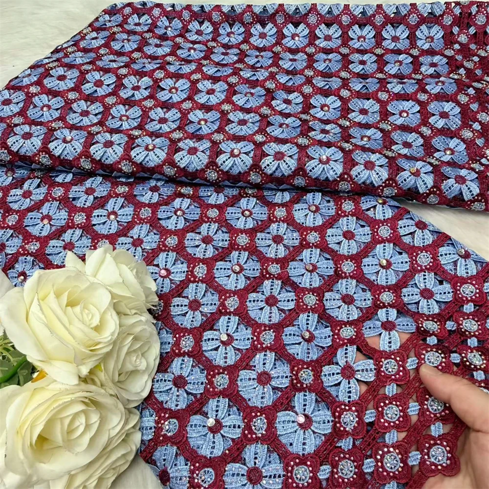 2026 Guipure Stones Lace African Embroidered Cupion Cord Lace Nigerian Textured Cotton Fabric Skin Friendly Sewing Wedding Dress