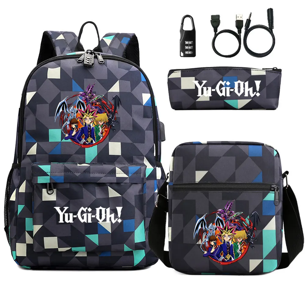 Anime Yu-gi-oh 3 Buah USB Kunci Anti Maling Tas Buku Sekolah Anak Laki-laki Perempuan Ransel Travel Tas Bahu Tas Pena