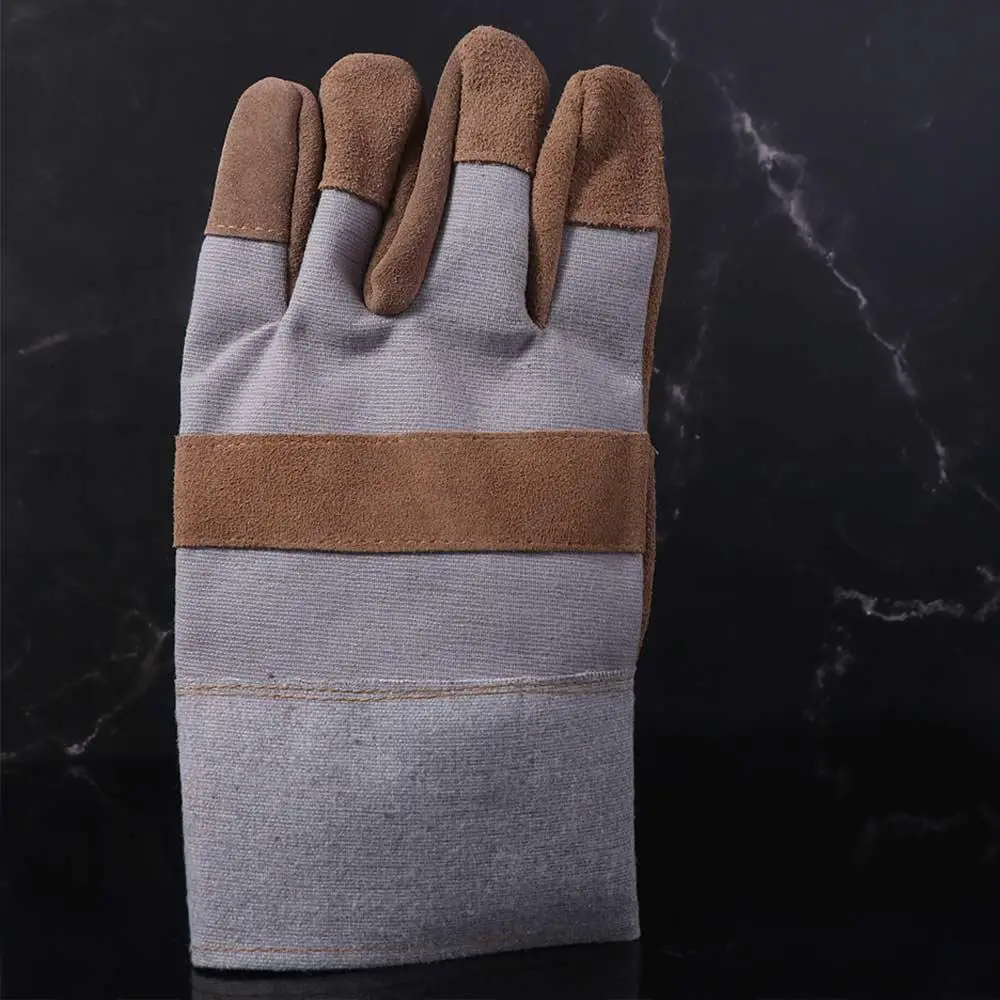 1 Pair Abrasion Resistant Leather Work Gloves Labor Protection Heat Resistant Cowhide Welding Gloves Puncture Resistant