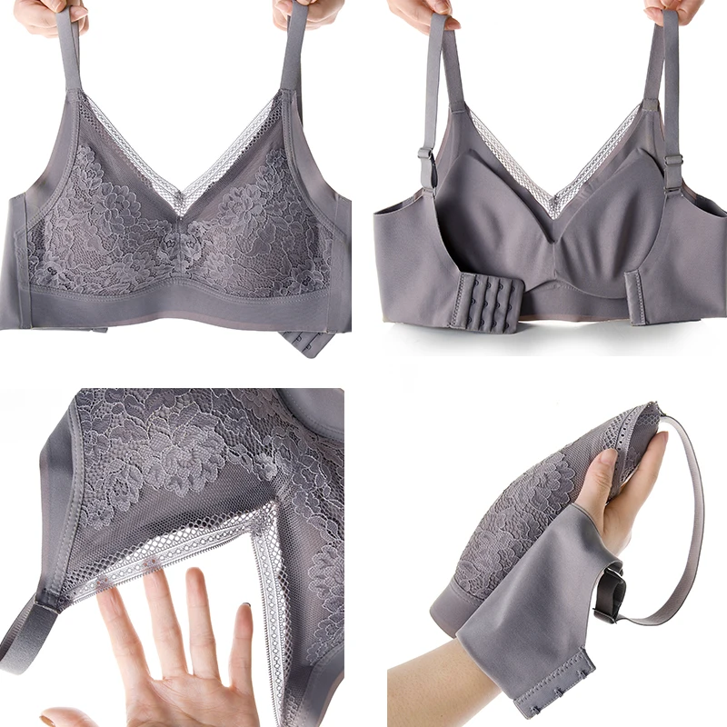 Thailand Latex Underwear Women Thin Shoulder Adjustable Straps Flowers Lace Seamless Breasted Plus Size Bra Widened Side Ratio image 5