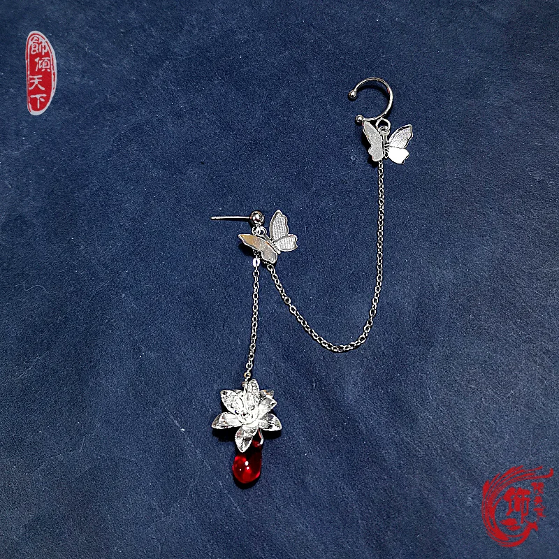 Pendientes de mariposa de Anime para hombres y mujeres, accesorios de Cosplay para estudiantes, Clips para las orejas, regalos de Navidad, Tian Guan Ci Fu Hua Cheng Xie Lian