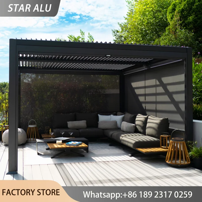 Heavy Duty Aluminum Pergola Louvered Roof Canopy Outdoor Patio Gazebo Cover Shelter Waterproof Windproof Sun Shade Customized