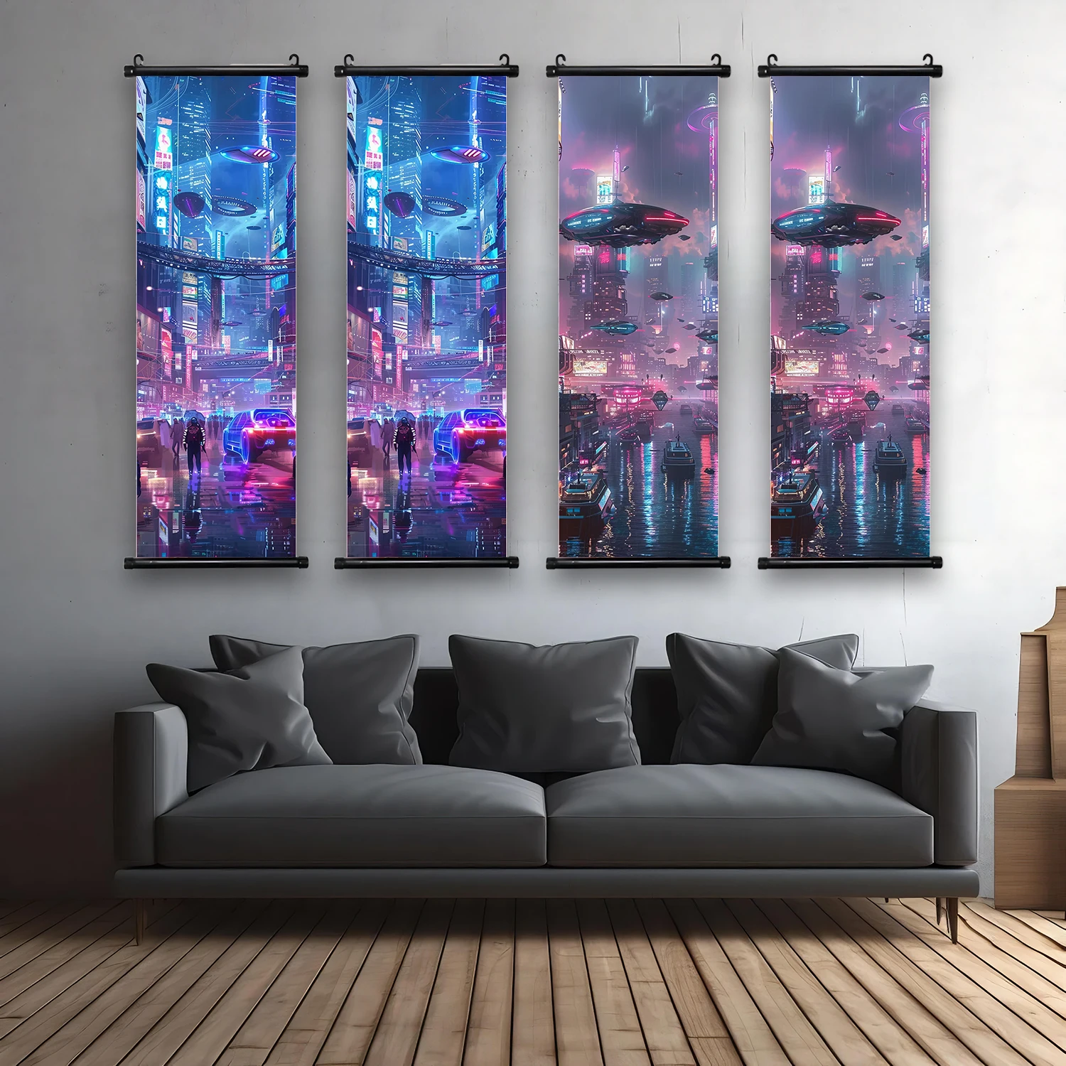 Cyberpunk City Wallpaper Wall Artwork Canvas Painting Picture Print Home Decoration Art Gaming Room Hanging Scroll Poster Gift