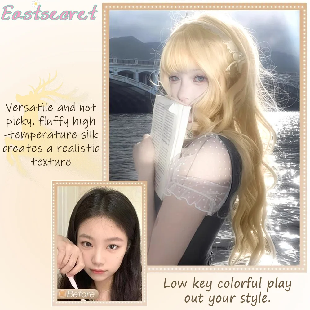 EAST Synthetic Long curly hair Lolita Wig with Bangs Wig Girl Cute Blonde Black Cosplay Party Halloween Harajuku Wig