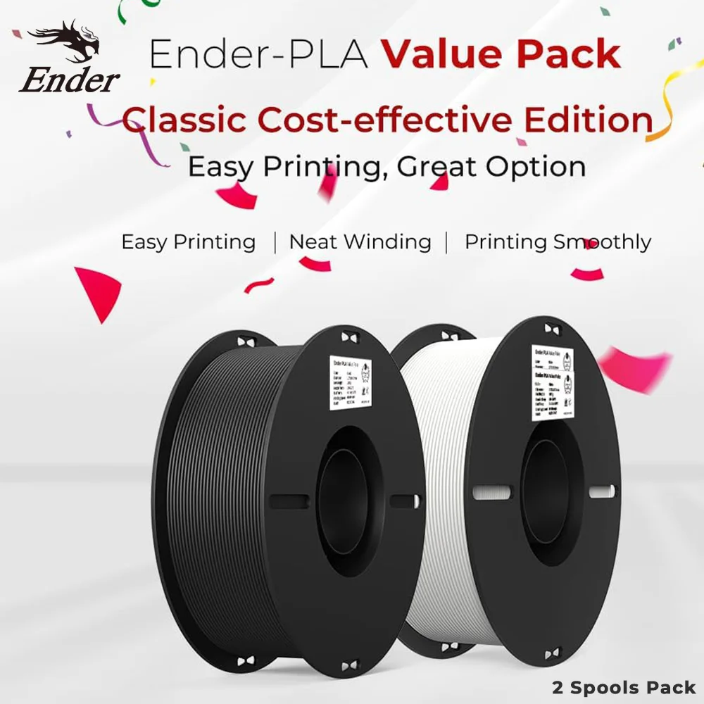 Ender-PLA Value Pack(2 Spools Pack) Filament 1.75mm 3D Printer Filament 2kg Fit Most FDM Printer White and Black